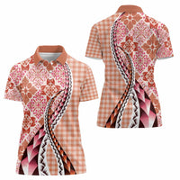 Aloha Vintage Palaka Floral Hawaiian Quilt Women Polo Shirt Ulaula Motif LT9 - Polynesian Pride
