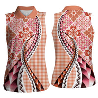 Aloha Vintage Palaka Floral Hawaiian Quilt Women Sleeveless Polo Shirt Ulaula Motif LT9 - Polynesian Pride