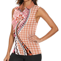 Aloha Vintage Palaka Floral Hawaiian Quilt Women Sleeveless Polo Shirt Ulaula Motif LT9 - Polynesian Pride