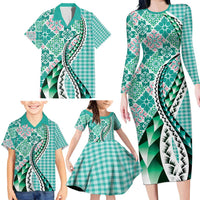 Aloha Vintage Palaka Floral Hawaiian Quilt Family Matching Long Sleeve Bodycon Dress and Hawaiian Shirt Polu Motif LT9 - Polynesian Pride