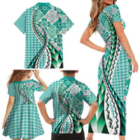 Aloha Vintage Palaka Floral Hawaiian Quilt Family Matching Short Sleeve Bodycon Dress and Hawaiian Shirt Polu Motif LT9 - Polynesian Pride