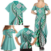 Aloha Vintage Palaka Floral Hawaiian Quilt Family Matching Summer Maxi Dress and Hawaiian Shirt Polu Motif LT9 - Polynesian Pride