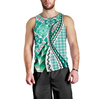 Aloha Vintage Palaka Floral Hawaiian Quilt Men Tank Top Polu Motif - Polynesian Pride