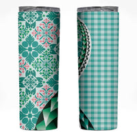 Aloha Vintage Palaka Floral Hawaiian Quilt Skinny Tumbler Polu Motif LT9 Turquoise - Polynesian Pride