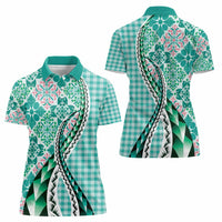 Aloha Vintage Palaka Floral Hawaiian Quilt Women Polo Shirt Polu Motif LT9 - Polynesian Pride