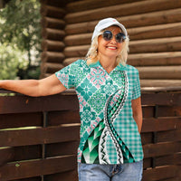 Aloha Vintage Palaka Floral Hawaiian Quilt Women Polo Shirt Polu Motif LT9 - Polynesian Pride