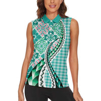 Aloha Vintage Palaka Floral Hawaiian Quilt Women Sleeveless Polo Shirt Polu Motif LT9 - Polynesian Pride