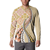 Aloha Vintage Palaka Floral Hawaiian Quilt Button Sweatshirt Melemele Motif - Polynesian Pride