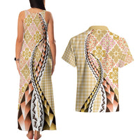 Aloha Vintage Palaka Floral Hawaiian Quilt Couples Matching Tank Maxi Dress and Hawaiian Shirt Melemele Motif LT9 - Polynesian Pride