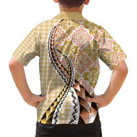 Aloha Vintage Palaka Floral Hawaiian Quilt Family Matching Off Shoulder Short Dress and Hawaiian Shirt Melemele Motif LT9 - Polynesian Pride