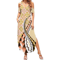 Aloha Vintage Palaka Floral Hawaiian Quilt Family Matching Summer Maxi Dress and Hawaiian Shirt Melemele Motif LT9 Mom's Dress Yellow - Polynesian Pride