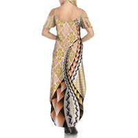 Aloha Vintage Palaka Floral Hawaiian Quilt Summer Maxi Dress Melemele Motif - Polynesian Pride