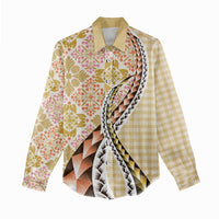 Aloha Vintage Palaka Floral Hawaiian Quilt Women Casual Shirt Melemele Motif LT9 - Polynesian Pride