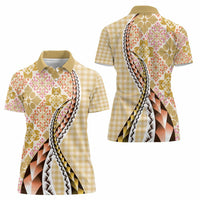 Aloha Vintage Palaka Floral Hawaiian Quilt Women Polo Shirt Melemele Motif LT9 - Polynesian Pride