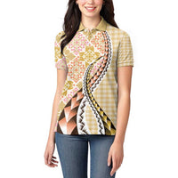 Aloha Vintage Palaka Floral Hawaiian Quilt Women Polo Shirt Melemele Motif LT9 - Polynesian Pride