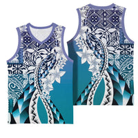Aloha Vintage Plumeria Hawaiian Tapa Pattern Basketball Jersey Blue Hawaiian Tapa Pattern - Polynesian Pride
