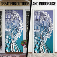Aloha Vintage Plumeria Hawaiian Tapa Pattern Door Cover Blue Hawaiian Tapa Pattern LT9 - Polynesian Pride