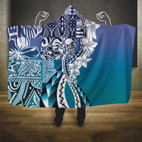 Aloha Vintage Plumeria Hawaiian Tapa Pattern Hooded Blanket Blue Hawaiian Tapa Pattern LT9 - Polynesian Pride