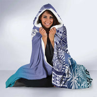 Aloha Vintage Plumeria Hawaiian Tapa Pattern Hooded Blanket Blue Hawaiian Tapa Pattern LT9 - Polynesian Pride