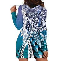 Aloha Vintage Plumeria Hawaiian Tapa Pattern Hoodie Dress Blue Hawaiian Tapa Pattern - Polynesian Pride
