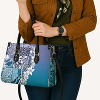Aloha Vintage Plumeria Hawaiian Tapa Pattern Leather Bag Blue Hawaiian Tapa Pattern - Polynesian Pride