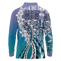 Aloha Vintage Plumeria Hawaiian Tapa Pattern Long Sleeve Polo Shirt Blue Hawaiian Tapa Pattern - Polynesian Pride