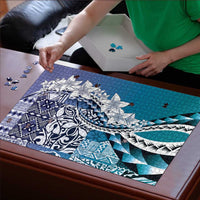 Aloha Vintage Plumeria Hawaiian Tapa Pattern Puzzle Blue Hawaiian Tapa Pattern - Polynesian Pride