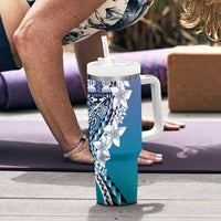 Aloha Vintage Plumeria Hawaiian Tapa Pattern Tumbler With Handle Blue Hawaiian Tapa Pattern - Polynesian Pride