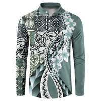 Aloha Vintage Plumeria Hawaiian Tapa Pattern Button Sweatshirt Dark Turquoise Hawaiian Tapa Pattern - Polynesian Pride