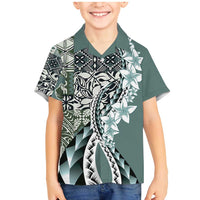 Aloha Vintage Plumeria Hawaiian Tapa Pattern Family Matching Mermaid Dress and Hawaiian Shirt Dark Turquoise Hawaiian Tapa Pattern LT9 Son's Shirt Turquoise - Polynesian Pride
