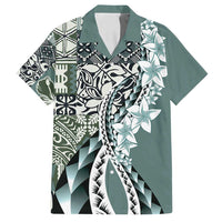 Aloha Vintage Plumeria Hawaiian Tapa Pattern Family Matching Summer Maxi Dress and Hawaiian Shirt Dark Turquoise Hawaiian Tapa Pattern LT9 Dad's Shirt - Short Sleeve Turquoise - Polynesian Pride
