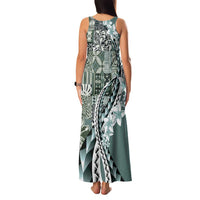 Aloha Vintage Plumeria Hawaiian Tapa Pattern Family Matching Tank Maxi Dress and Hawaiian Shirt Dark Turquoise Hawaiian Tapa Pattern LT9 - Polynesian Pride