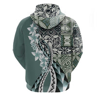 Aloha Vintage Plumeria Hawaiian Tapa Pattern Hoodie Dark Turquoise Hawaiian Tapa Pattern - Polynesian Pride
