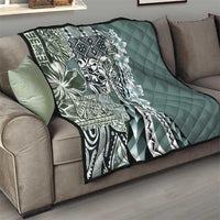 Aloha Vintage Plumeria Hawaiian Tapa Pattern Quilt Dark Turquoise Hawaiian Tapa Pattern - Polynesian Pride