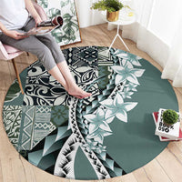 Aloha Vintage Plumeria Hawaiian Tapa Pattern Round Carpet Dark Turquoise Hawaiian Tapa Pattern - Polynesian Pride
