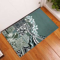 Aloha Vintage Plumeria Hawaiian Tapa Pattern Rubber Doormat Dark Turquoise Hawaiian Tapa Pattern - Polynesian Pride