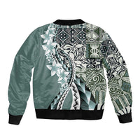 Aloha Vintage Plumeria Hawaiian Tapa Pattern Sleeve Zip Bomber Jacket Dark Turquoise Hawaiian Tapa Pattern LT9 - Polynesian Pride
