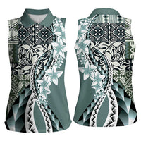 Aloha Vintage Plumeria Hawaiian Tapa Pattern Women Sleeveless Polo Shirt Dark Turquoise Hawaiian Tapa Pattern - Polynesian Pride