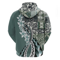 Aloha Vintage Plumeria Hawaiian Tapa Pattern Zip Hoodie Dark Turquoise Hawaiian Tapa Pattern - Polynesian Pride