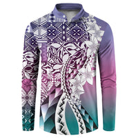Aloha Vintage Plumeria Hawaiian Tapa Pattern Button Sweatshirt Gradient Hawaiian Tapa Pattern - Polynesian Pride
