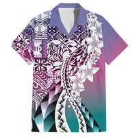 Aloha Vintage Plumeria Hawaiian Tapa Pattern Family Matching Off Shoulder Short Dress and Hawaiian Shirt Gradient Hawaiian Tapa Pattern - Polynesian Pride