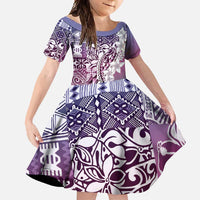 Aloha Vintage Plumeria Hawaiian Tapa Pattern Family Matching Short Sleeve Bodycon Dress and Hawaiian Shirt Gradient Hawaiian Tapa Pattern LT9 Daughter's Dress Gradient - Polynesian Pride