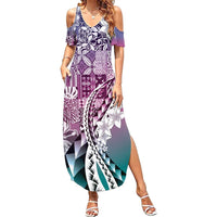 Aloha Vintage Plumeria Hawaiian Tapa Pattern Family Matching Summer Maxi Dress and Hawaiian Shirt Gradient Hawaiian Tapa Pattern - Polynesian Pride