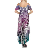 Aloha Vintage Plumeria Hawaiian Tapa Pattern Family Matching Summer Maxi Dress and Hawaiian Shirt Gradient Hawaiian Tapa Pattern - Polynesian Pride