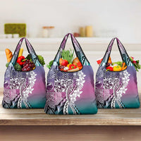 Aloha Vintage Plumeria Hawaiian Tapa Pattern Grocery Bag Gradient Hawaiian Tapa Pattern - Polynesian Pride