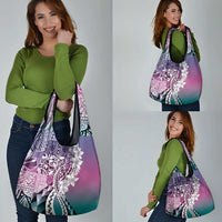 Aloha Vintage Plumeria Hawaiian Tapa Pattern Grocery Bag Gradient Hawaiian Tapa Pattern - Polynesian Pride