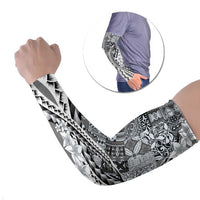 Aloha Vintage Plumeria Hawaiian Tapa Pattern Arm Sleeves Gray Hawaiian Tapa Pattern - Polynesian Pride