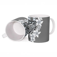 Aloha Vintage Plumeria Hawaiian Tapa Pattern Ceramic Mug Gray Hawaiian Tapa Pattern - Polynesian Pride