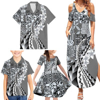 Aloha Vintage Plumeria Hawaiian Tapa Pattern Family Matching Summer Maxi Dress and Hawaiian Shirt Gray Hawaiian Tapa Pattern LT9 - Polynesian Pride