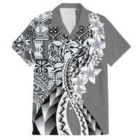 Aloha Vintage Plumeria Hawaiian Tapa Pattern Family Matching Tank Maxi Dress and Hawaiian Shirt Gray Hawaiian Tapa Pattern LT9 Dad's Shirt - Short Sleeve Gray - Polynesian Pride